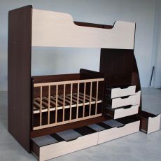 Детская двухъярусная кроватка-трансформер, 18мм Domino Dark walnut / Milk oak